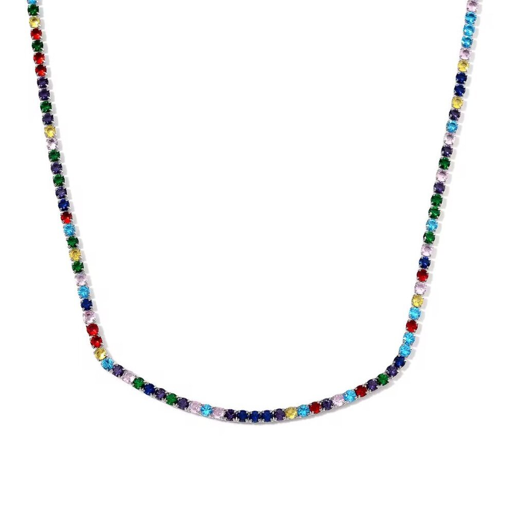 Women's Multi Color Cubic Zirconia Diamond Tennis Necklace with Bolo Slider
